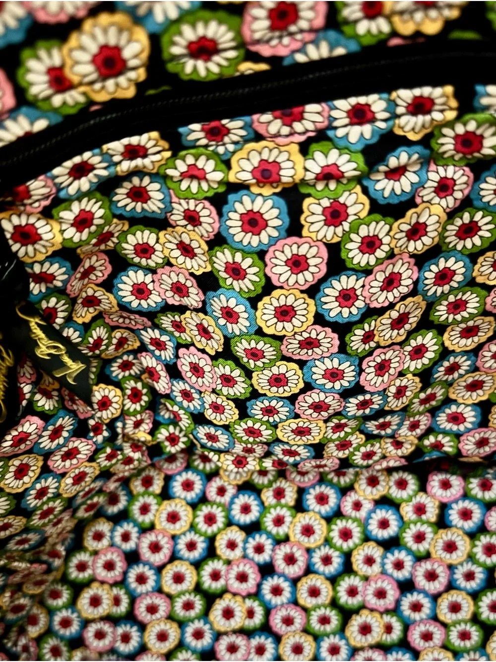 Vera Bradley Black Quilted Tote with Pink, Green & Yellow Floral Print